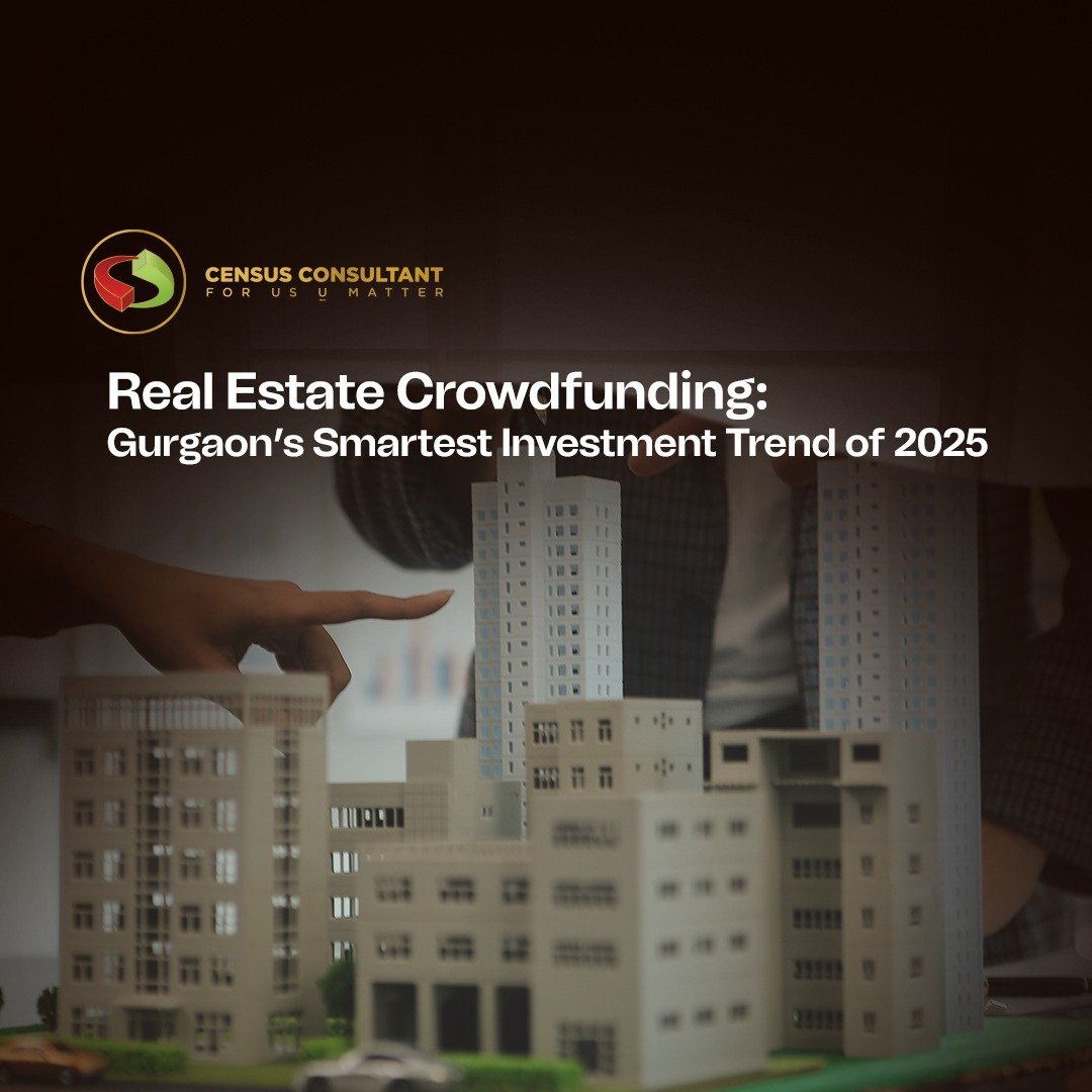 Illustration of real estate crowdfunding in Gurgaon with investors pooling money into high-rise property projects in 2025.