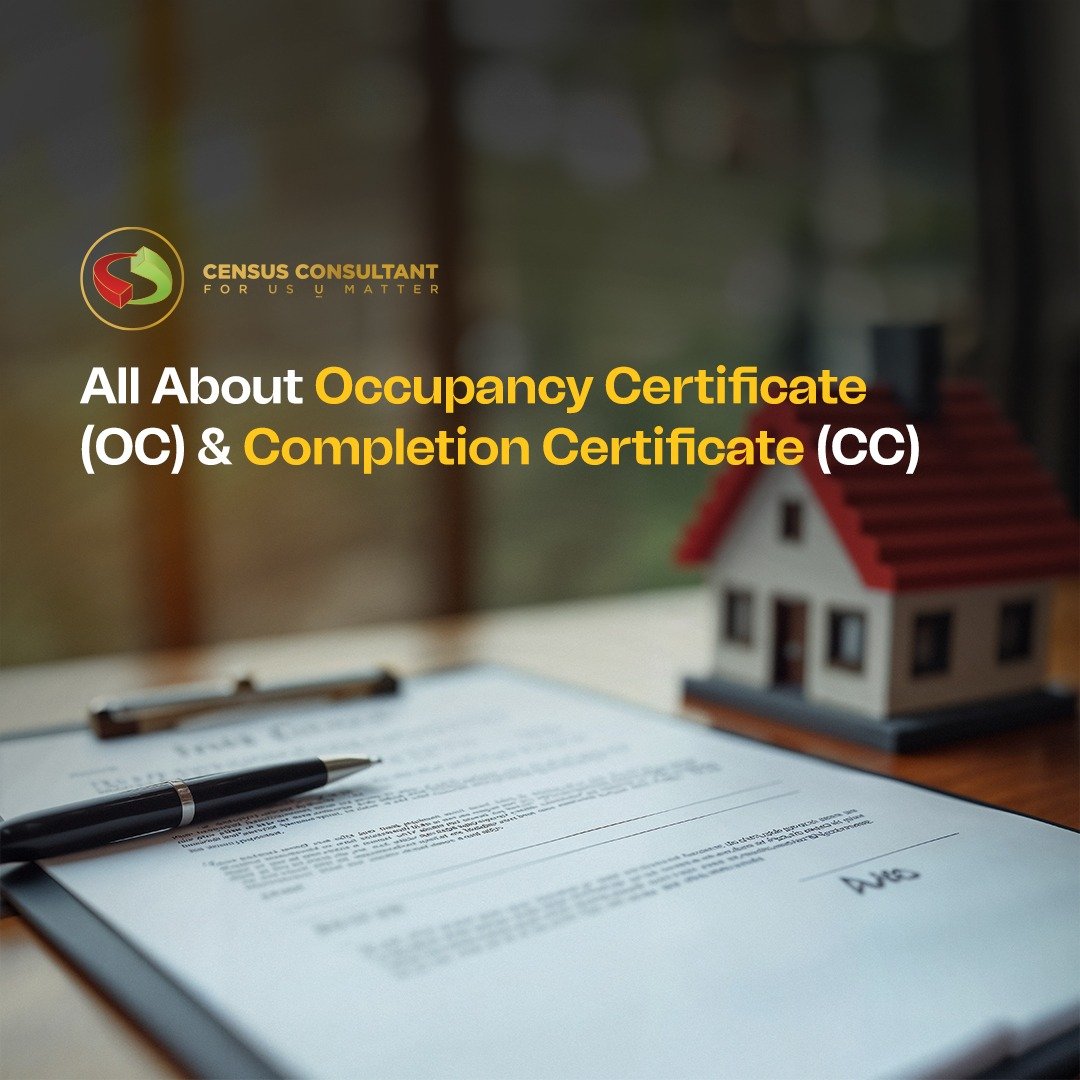 Infographic explaining the difference between Occupancy Certificate and Completion Certificate in real estate.